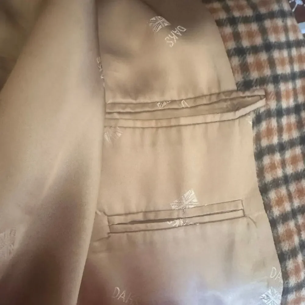 DAKS London Wool Check Men’s Blazer Brown Plaid Vintage Sport Coat 42R - Picture 8 of 9